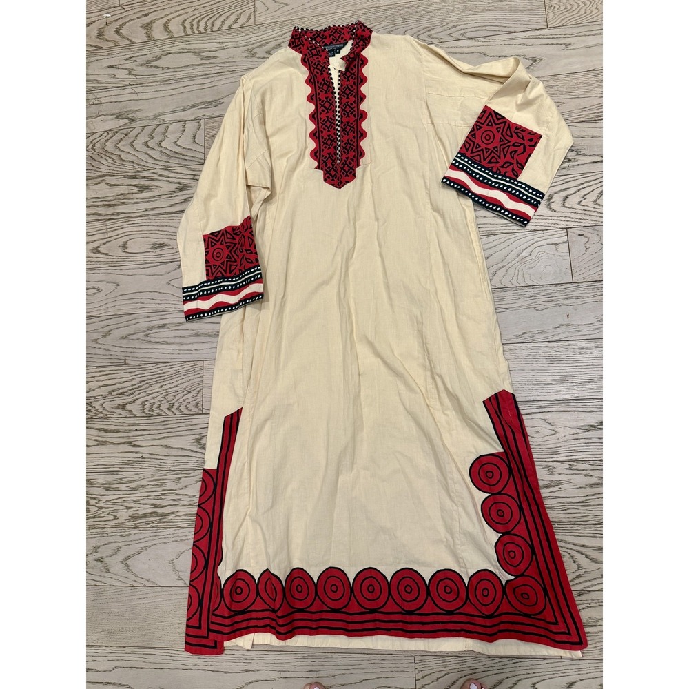J. Peterman Collection Cotton Embroidered Caftan Dress M Art To Wear Resort Boho